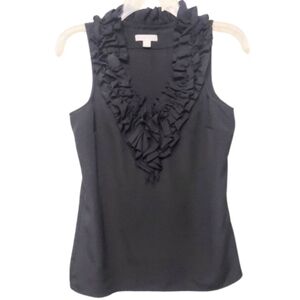 New York & Co. Women's Black Sleeveless Layered Ruffled Neckline Top Size XS
